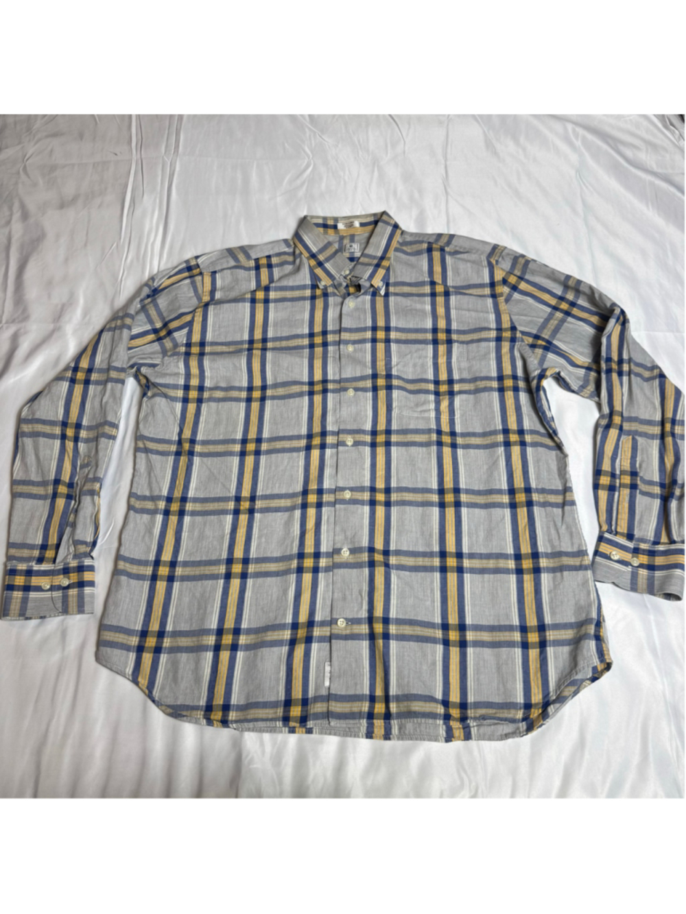 Men's Peter Millar Casual Button Down Shirt XL Grey Blue Plaid